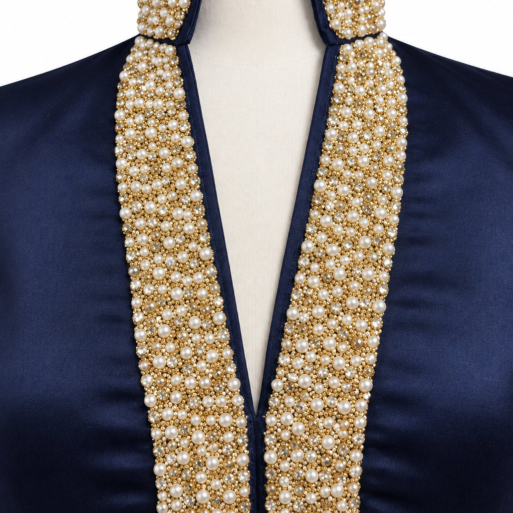 Bella Tu navy blouse with beading, size M, NEW WITH TAGS!