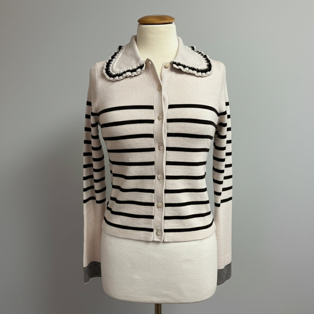 Ulla Johnson cream and brown Faustine cardigan sweater, size S