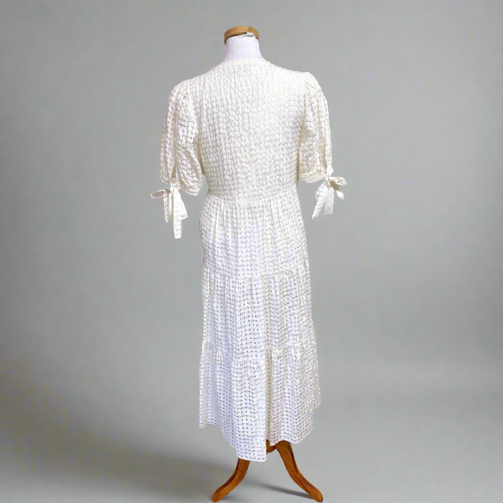 English Factory white gingham tiered midi dress, size M