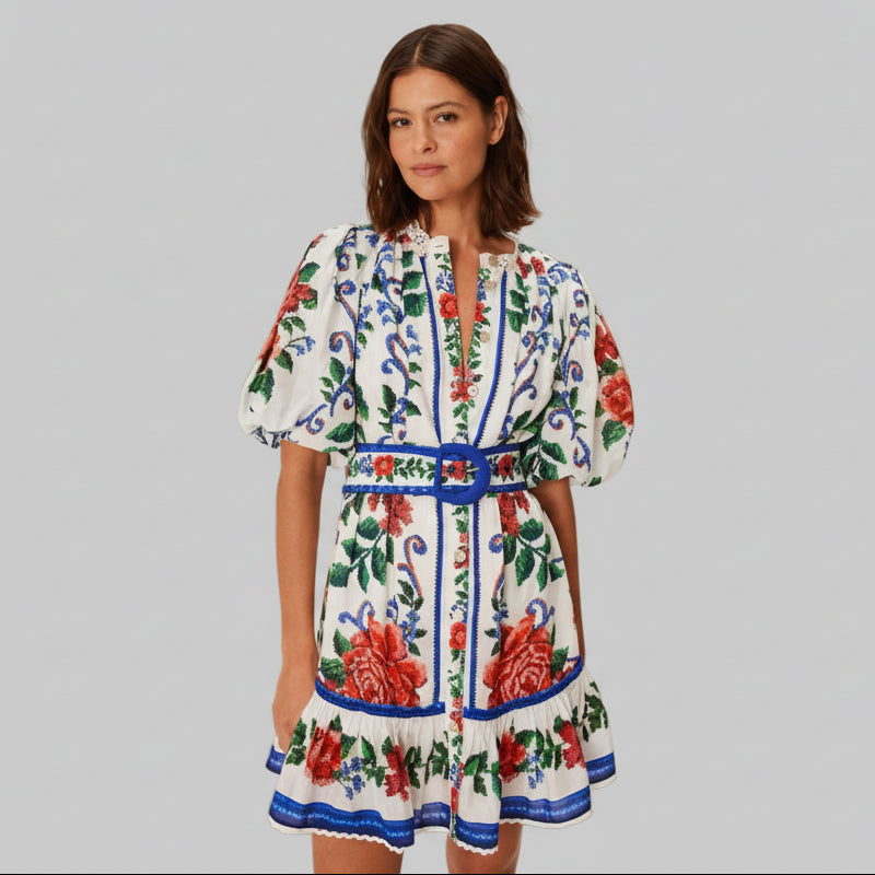 FARM Rio white multi-color Floral Tapestry dress, size M