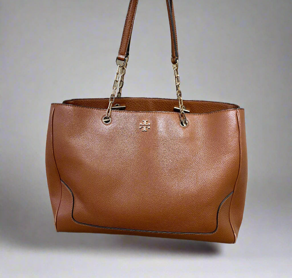 Tory Burch chestnut leather Carter tote