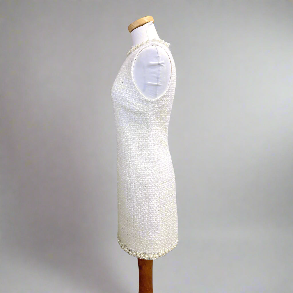 Alice & Olive white tweed dress with pearl/rhinestone trim, size 2