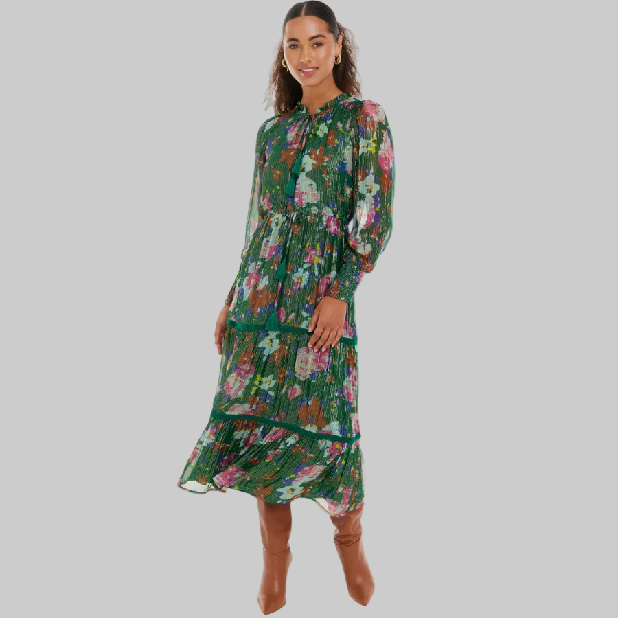 Allison green metallic floral dress, size XS