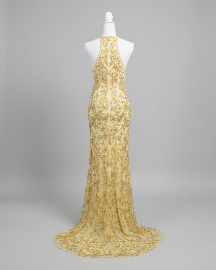 Sherri Hill yellow jeweled high neck dress, Size 2