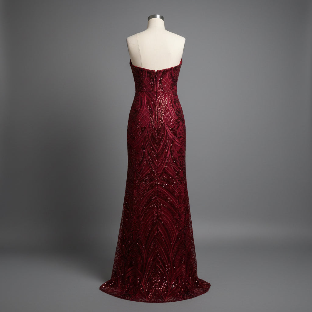 Alyce Paris burgundy strapless sequin dress, Size 0