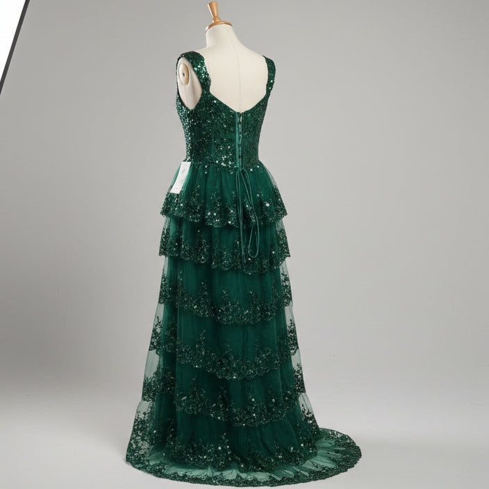 Wear Your Love emerald green corset ruffle dress, Size L