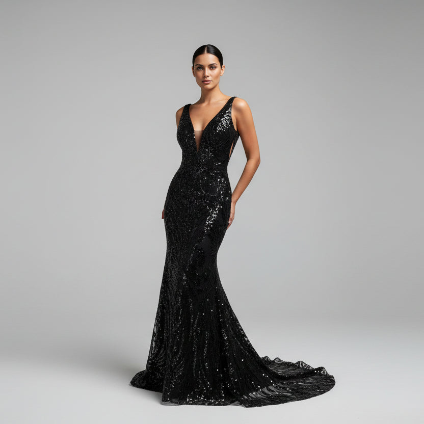 Clarisse black sequin dress, Size 8