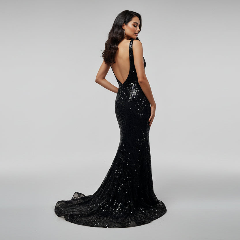 Clarisse black sequin dress, Size 8