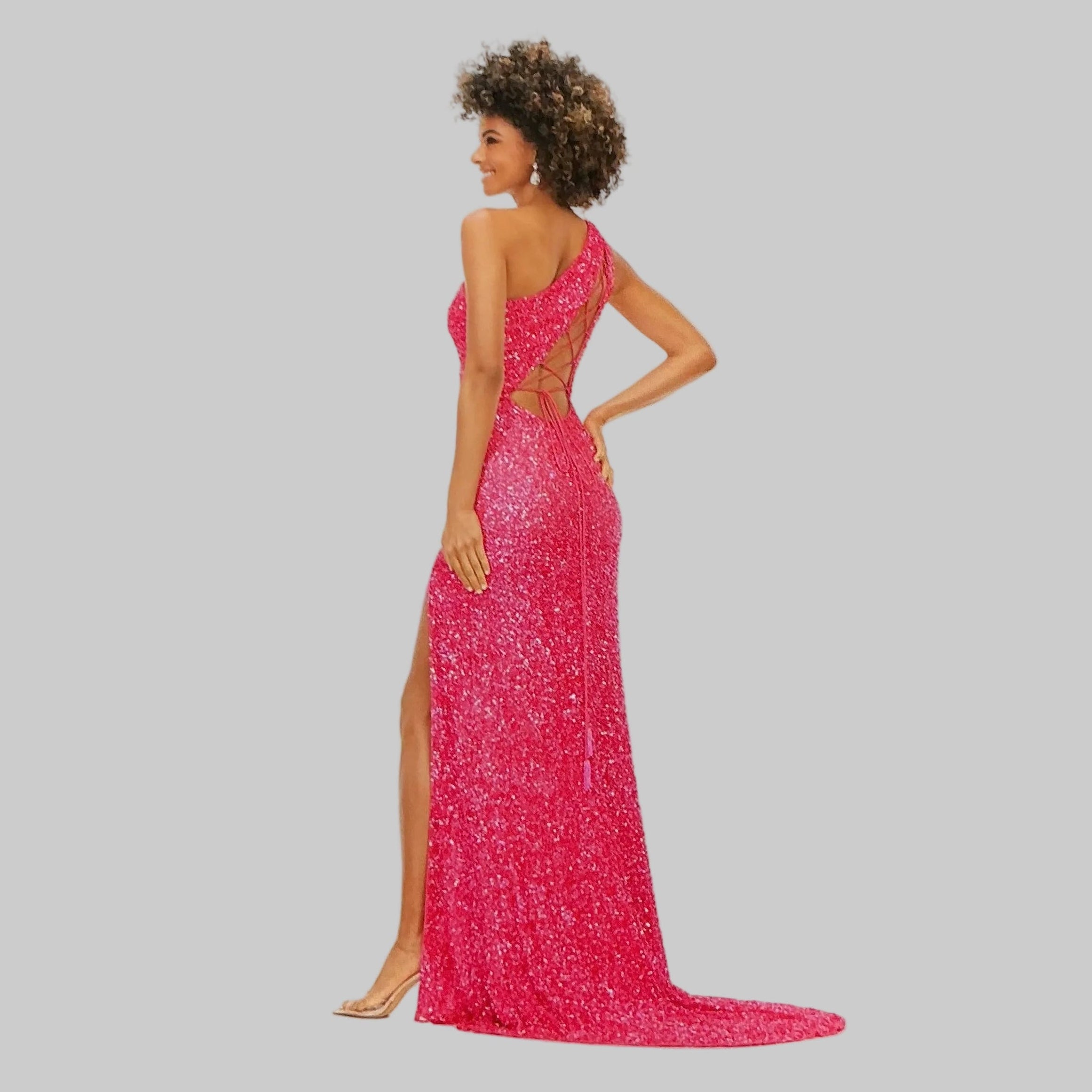 Ashley Lauren Pink sequin off shoulder dress, Size 4