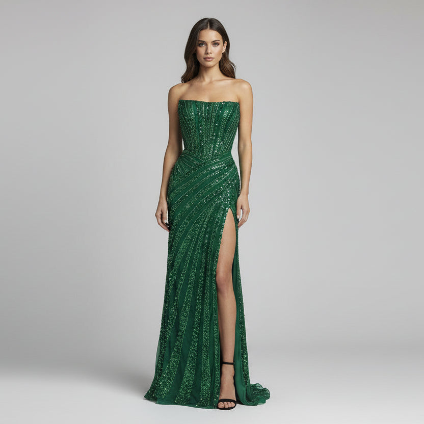Ashley Lauren emerald green sequin strapless dress, size 2