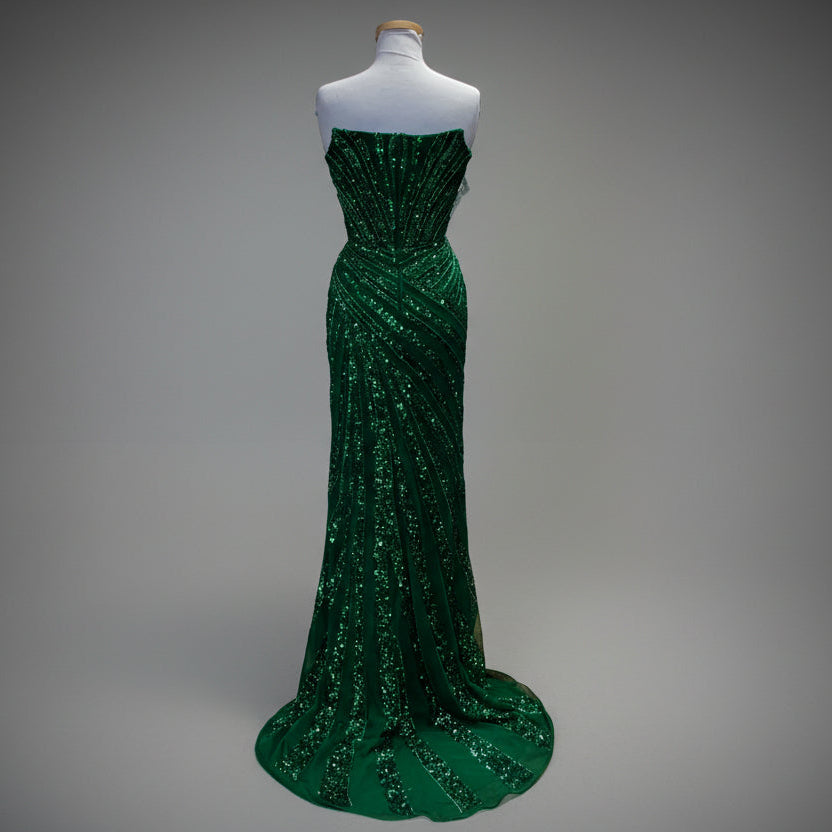 Ashley Lauren emerald green sequin strapless dress, size 2