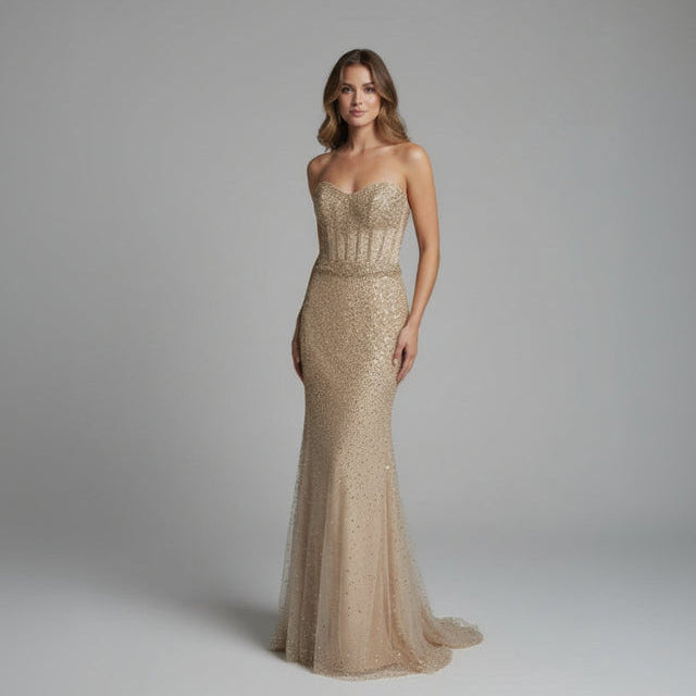 Ella Grace champagne sequin corset dress, Size 2