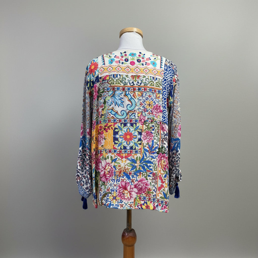 John Mark white floral blouse, size XL