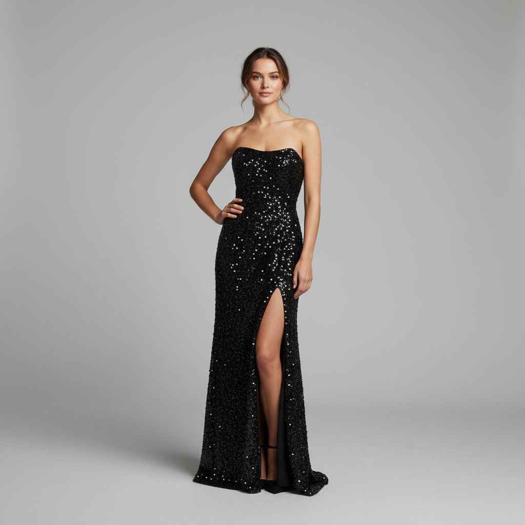 Camille La Vie strapless black sequin dress, Size 2