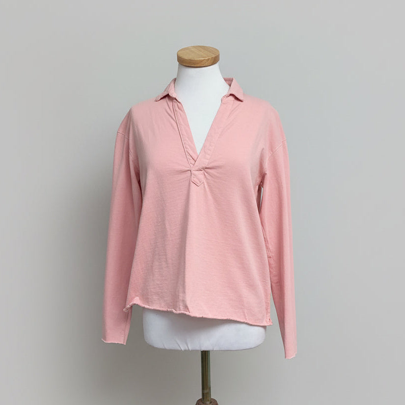 Frank & Eileen pink long sleeve Popover Henley, size XS