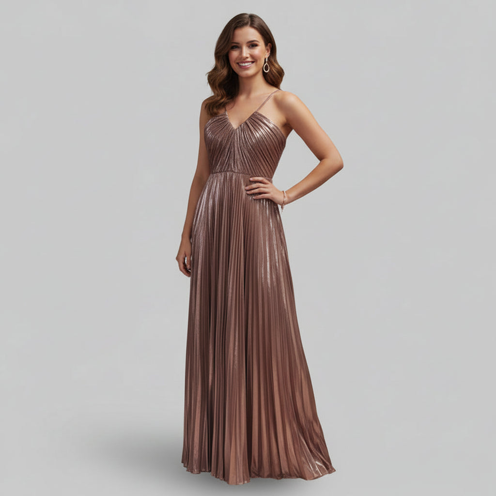 rose gold metallic pleated dress GB rose gold metallic pleated gown, size 3