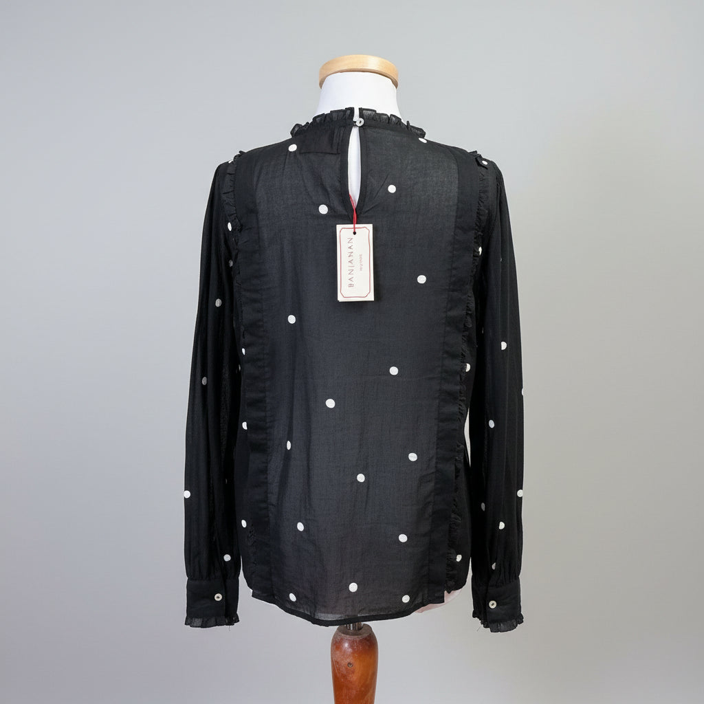 Banjanan black and white dot blouse, size M, NEW WITH TAGS!