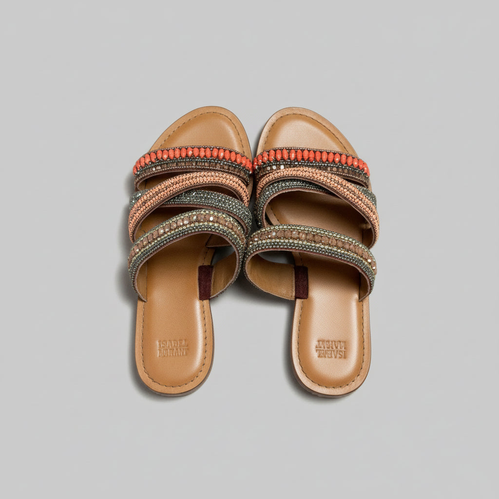 Jasper & Jeers brown bead Azille sandals, Size 39