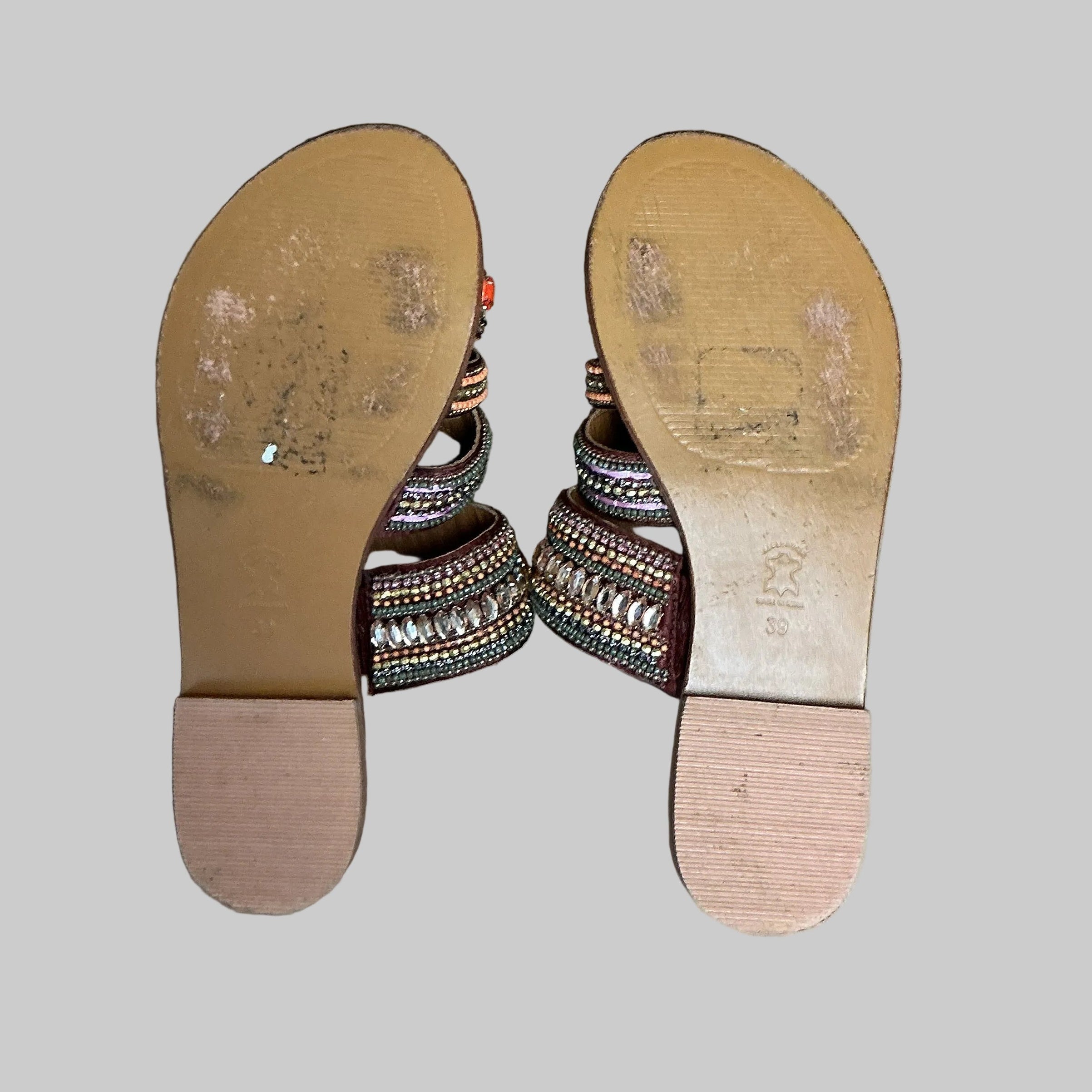 Jasper & Jeers brown bead Azille sandals, Size 39