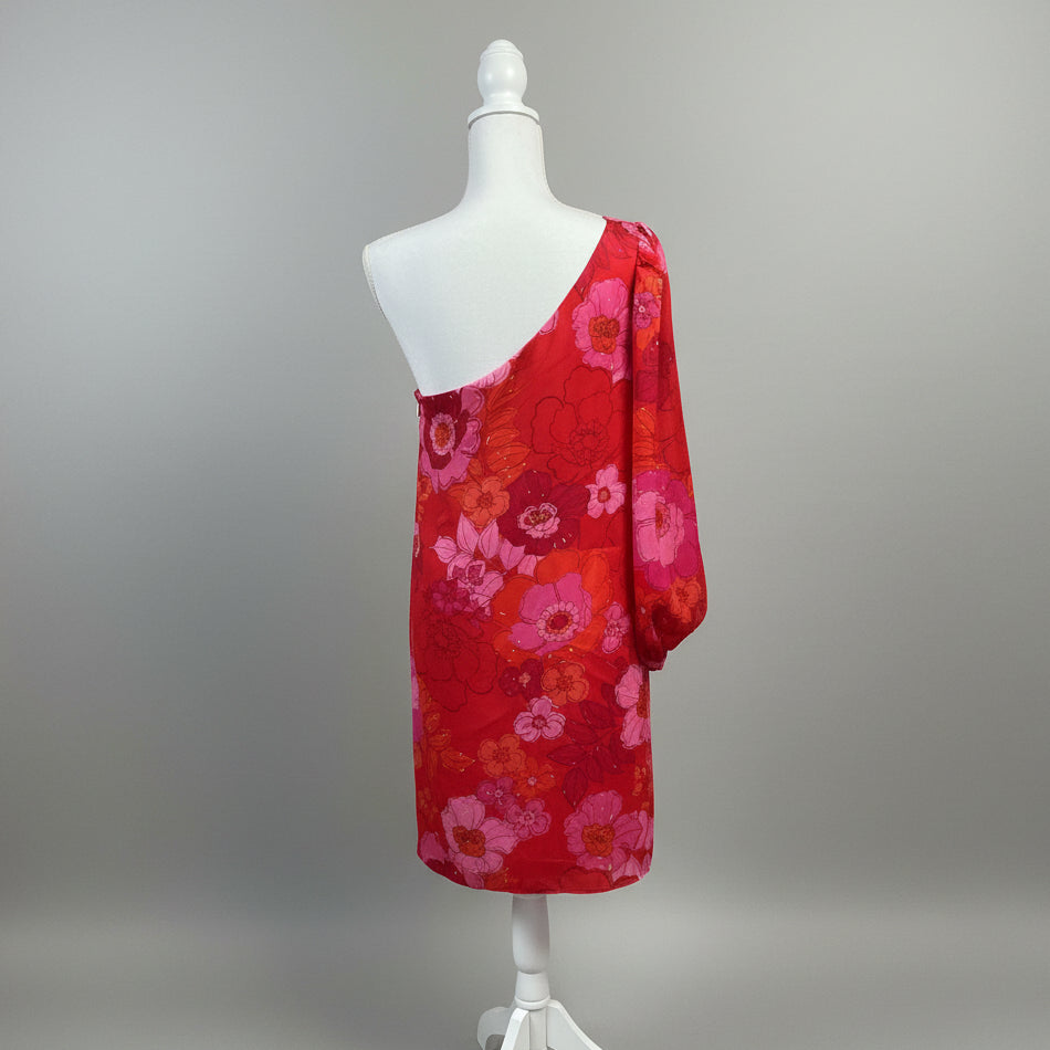 Trina Turk red/pink floral one-shoulder dress, Size 8