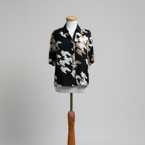 Trina Turk black print blouse, size M