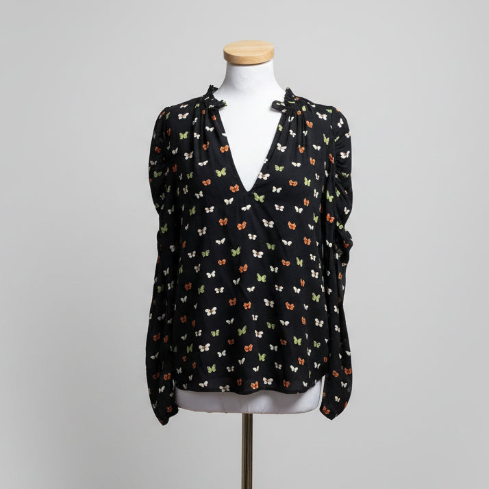 Anna Cate black butterfly print James blouse, size S, NEW WITH TAGS!