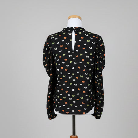 Anna Cate black butterfly print James blouse, size S, NEW WITH TAGS!