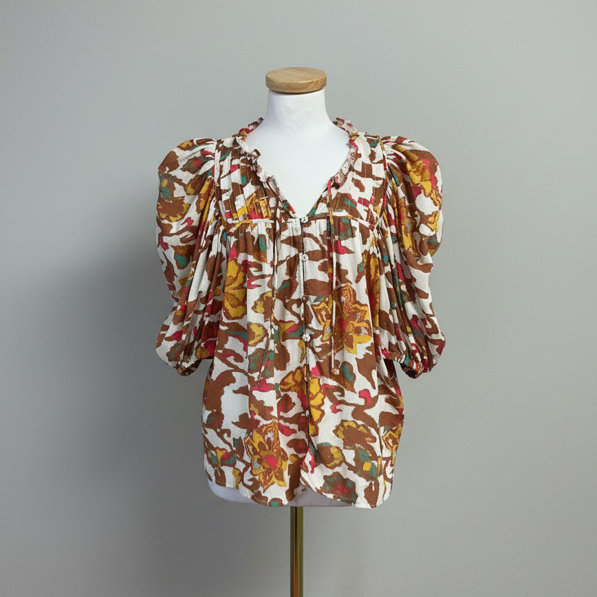 Cleobella rust print Evereve Zola blouse, size L
