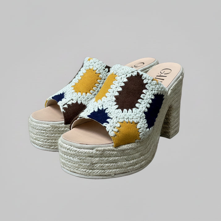 Gaimo tan patchwork platform sandals, size 8, BRAND NEW!