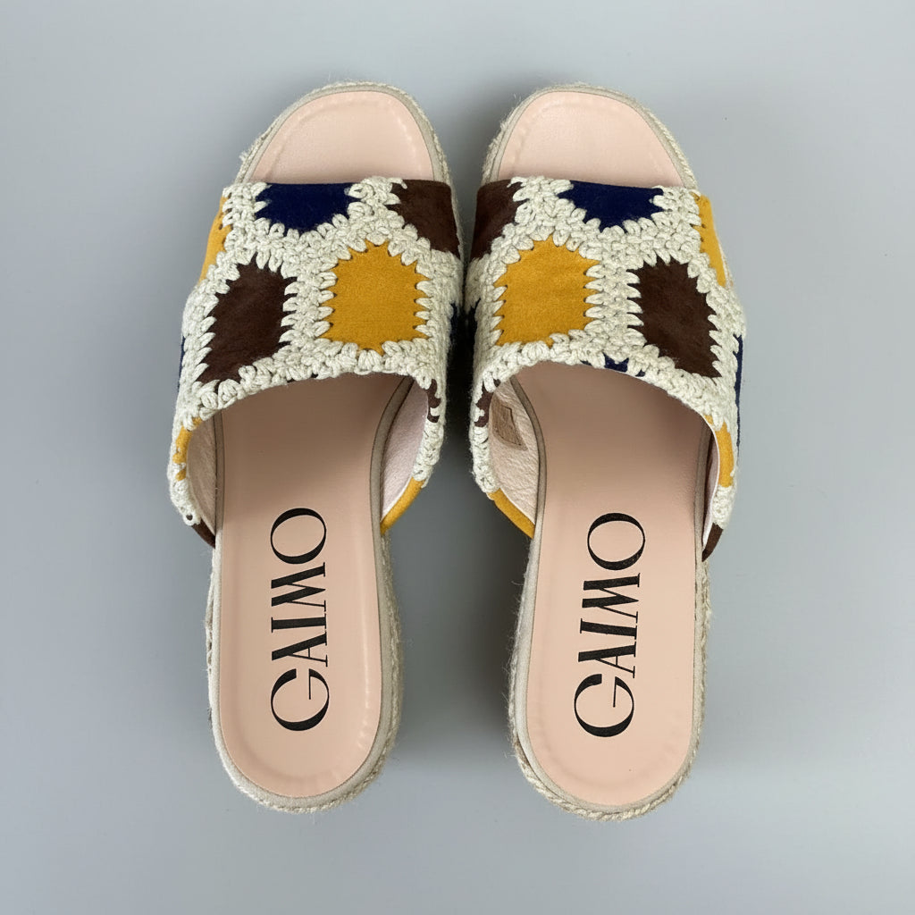 Gaimo tan patchwork platform sandals, size 8, BRAND NEW!