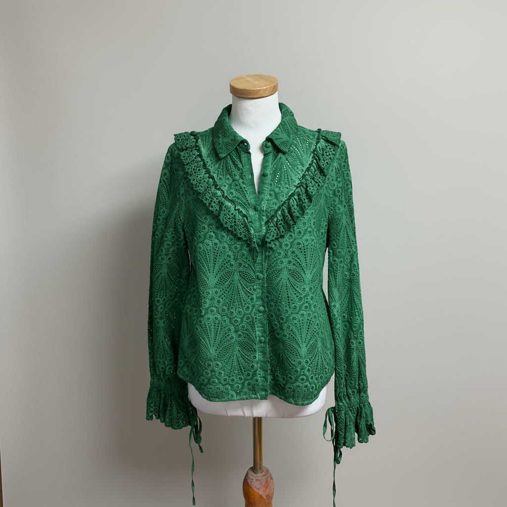 Allison green eyelet blouse, size M
