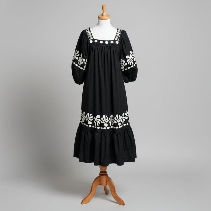 Corey Lynn Calter black dress with embroidery, size M