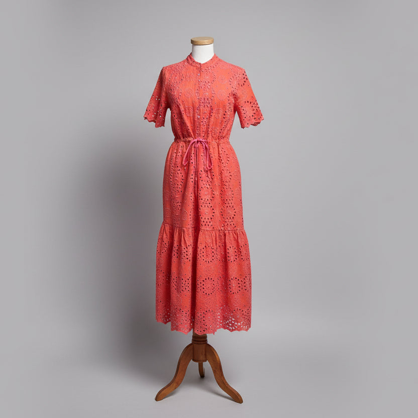 Vilagallo coral & pink eyelet Aroa dress, size L