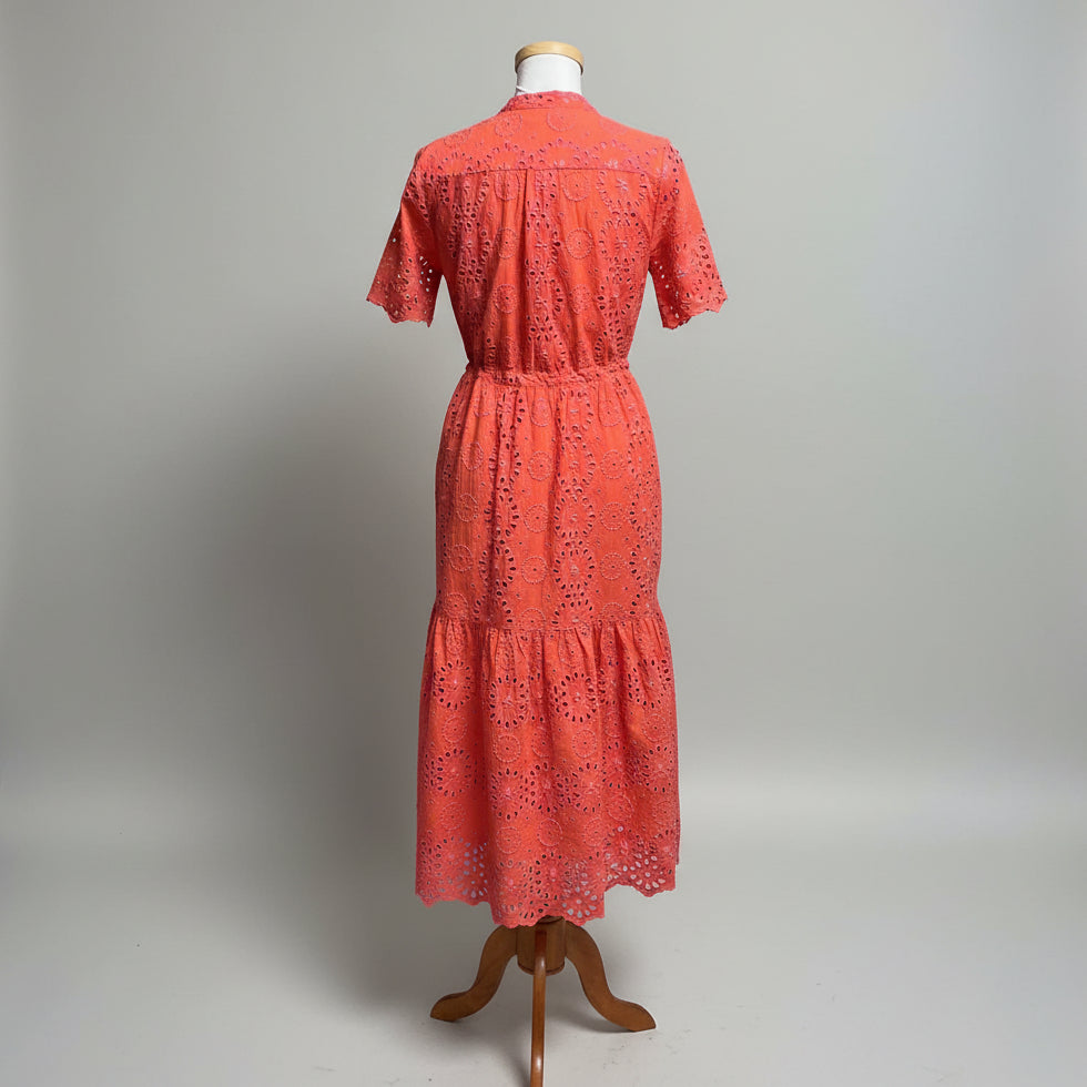 Vilagallo coral & pink eyelet Aroa dress, size L