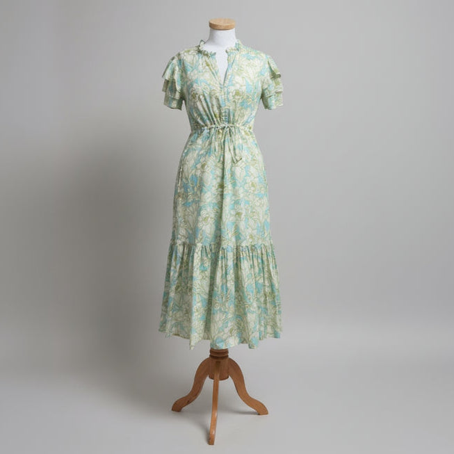 Olivia James The Label light blue and green floral Delia dress, size S