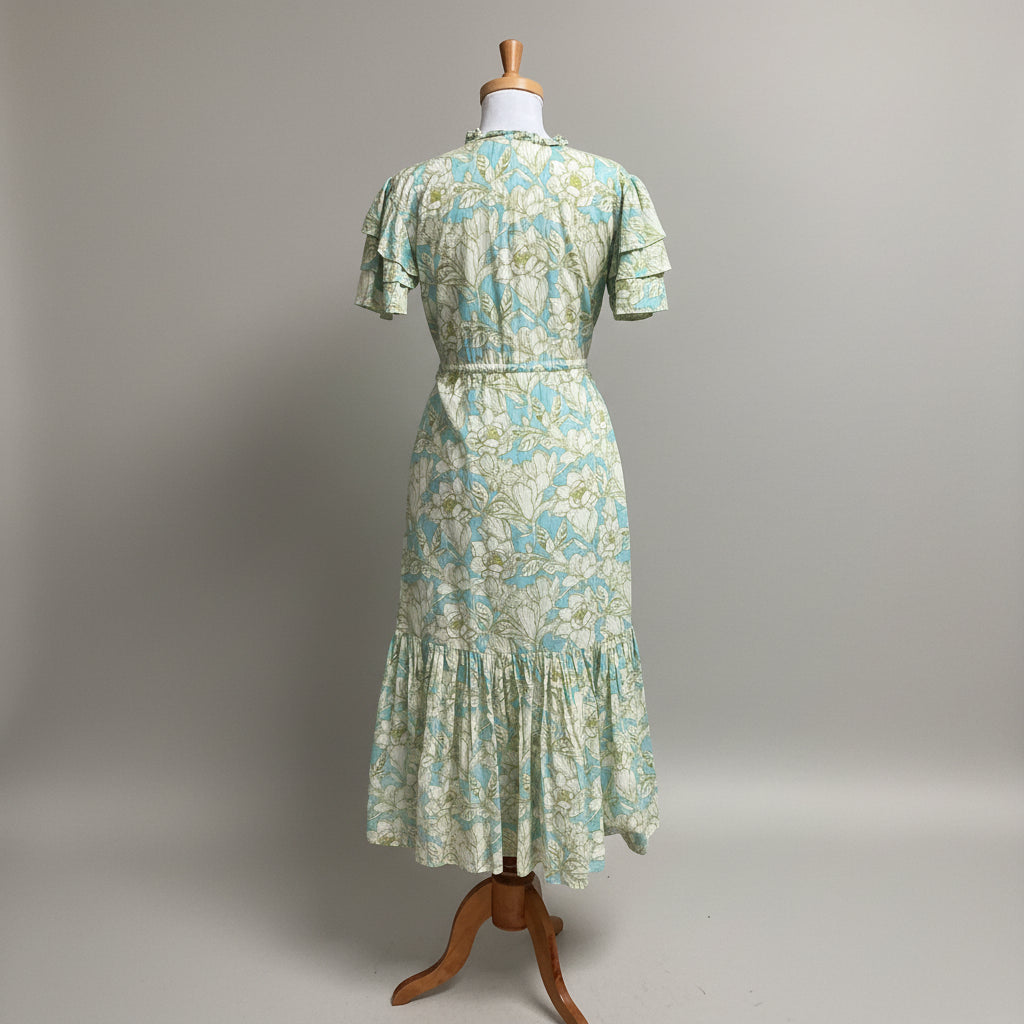 Olivia James The Label light blue and green floral Delia dress, size S