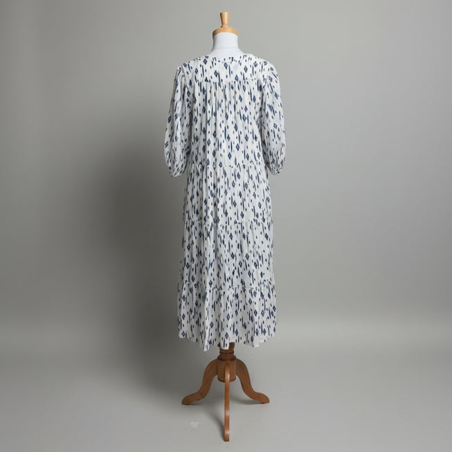 Velvet white and blue print dress, size XS