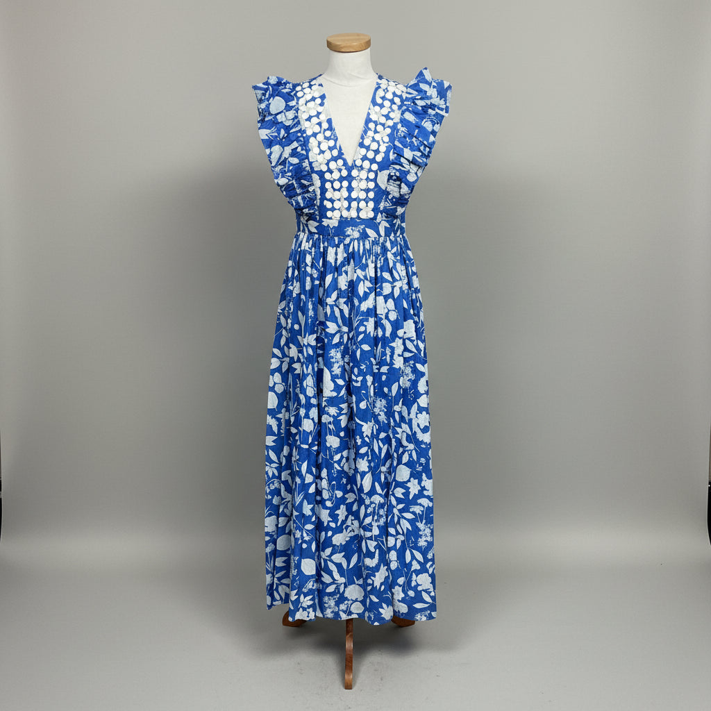 Sheridan French blue and white Stacey Azul dress, size M