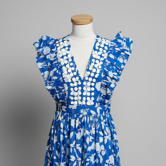 Sheridan French blue and white Stacey Azul dress, size M