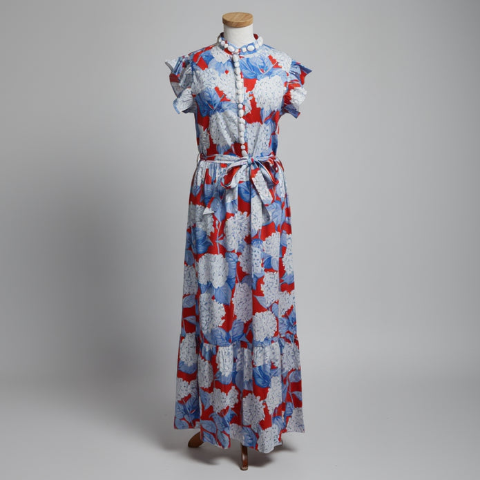 Sheridan French red, white, and blue Taylor hydrangea print dress, size M