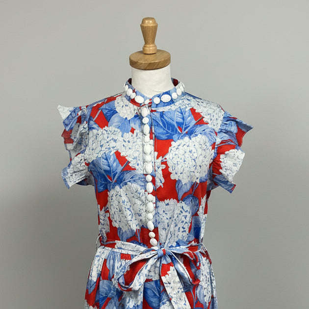 Sheridan French red, white, and blue Taylor hydrangea print dress, size M
