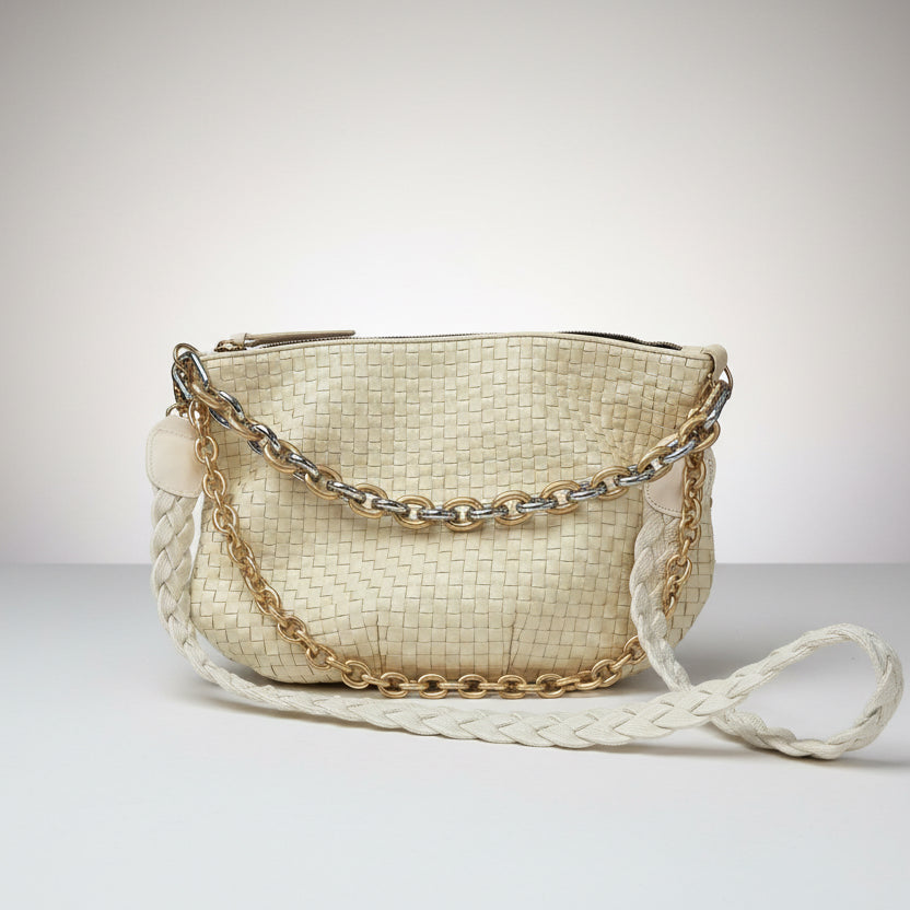 Clare V bone woven "Moyen" shoulder bag