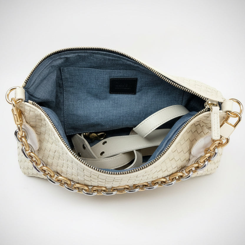 Clare V bone woven "Moyen" shoulder bag