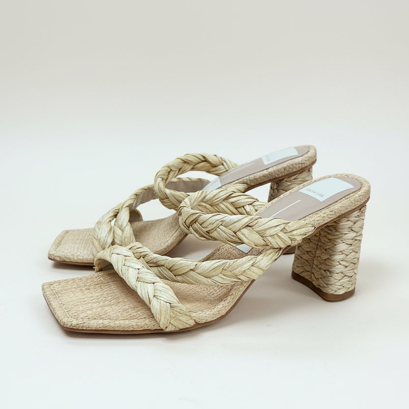 Dolce Vita natural straw “Pailey” heels, size 9