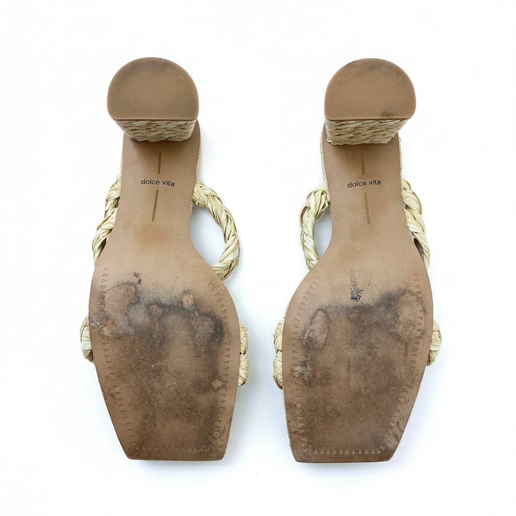 Dolce Vita natural straw “Pailey” heels, size 9