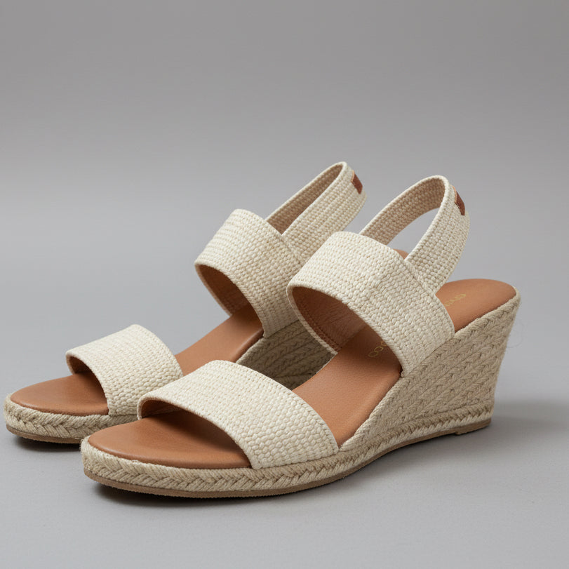 Andre Assous tan espadrille wedge sandals, size 9
