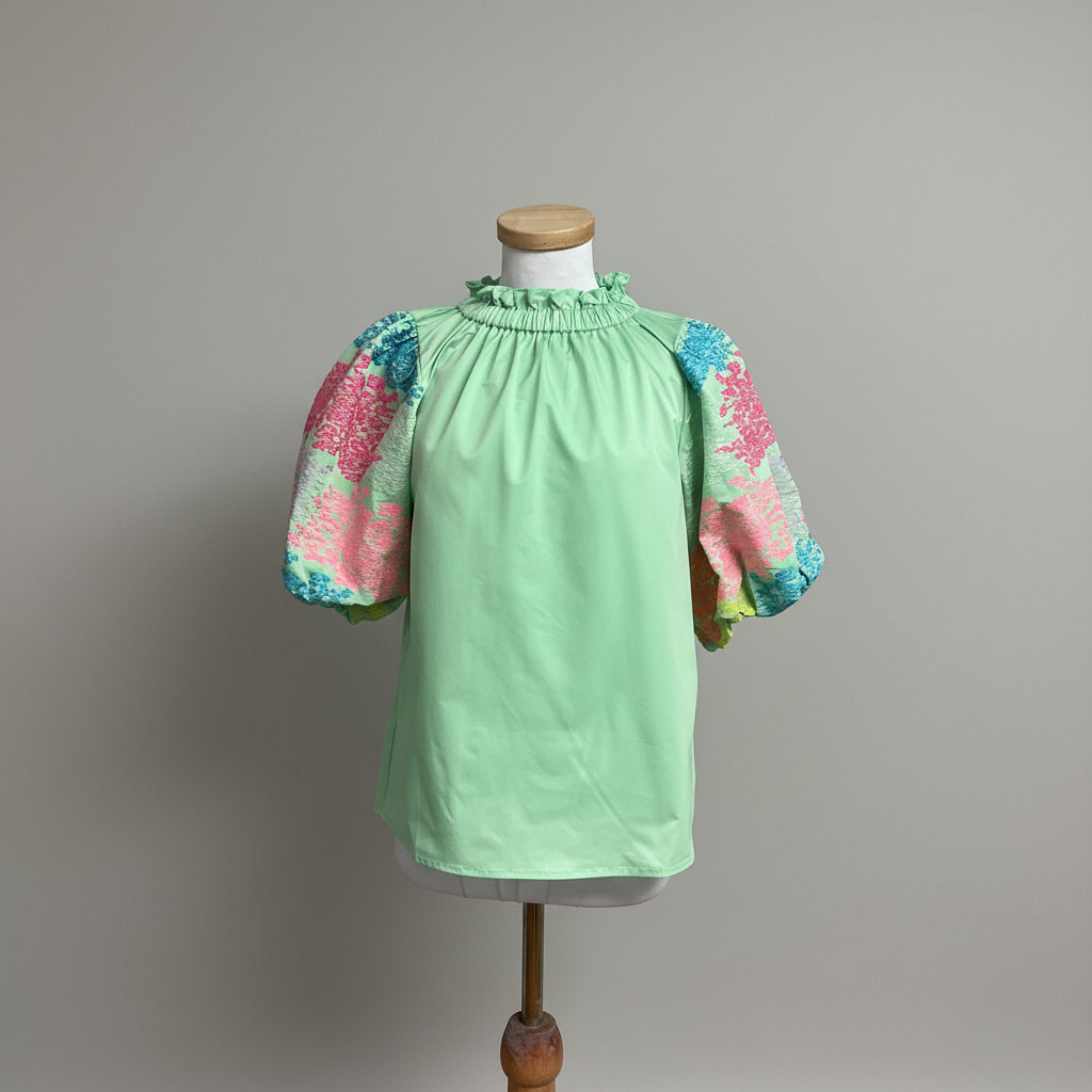 THML mint green blouse with embroidery, size S