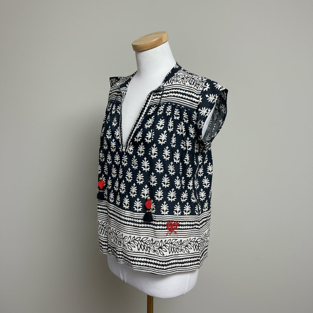 Hunter Bell navy and cream blouse, size S