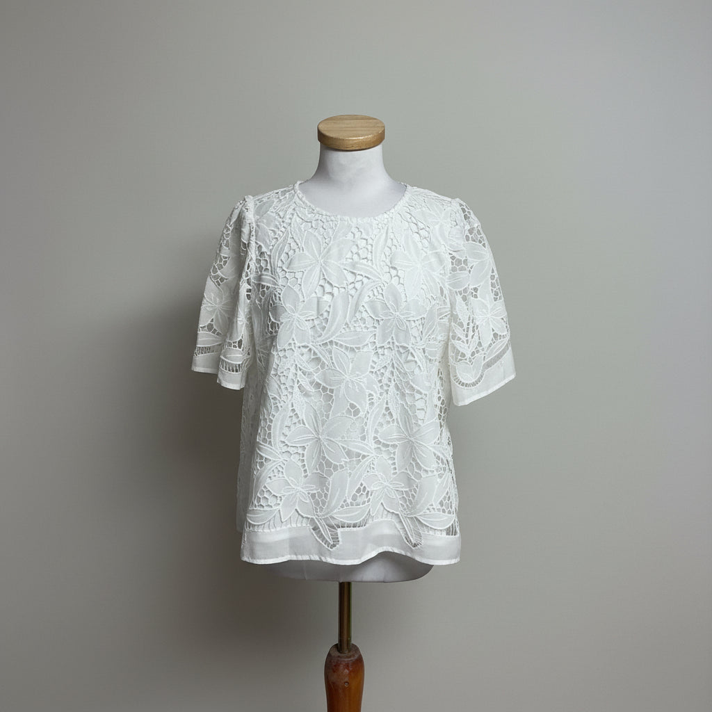 Jade white guipure lace blouse, size M