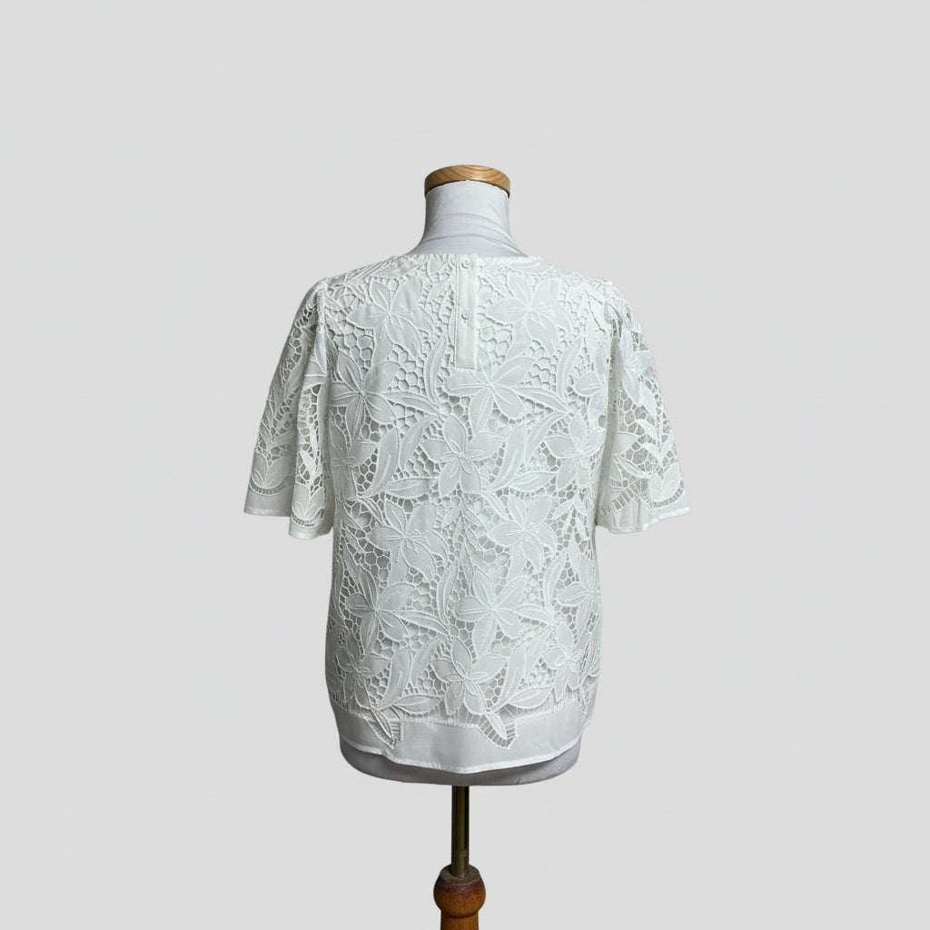 Jade white guipure lace blouse, size M
